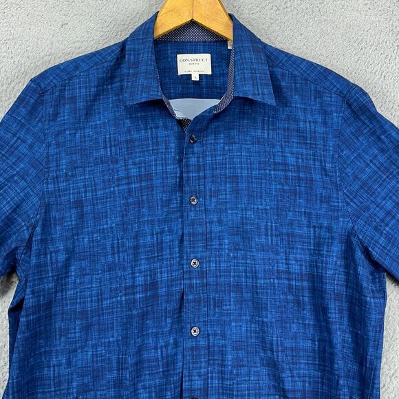 Con.Struct Button Up Shirt Adult Large Blue Geometric Slim Fit 4 Way Stretch Men - Picture 1 of 9